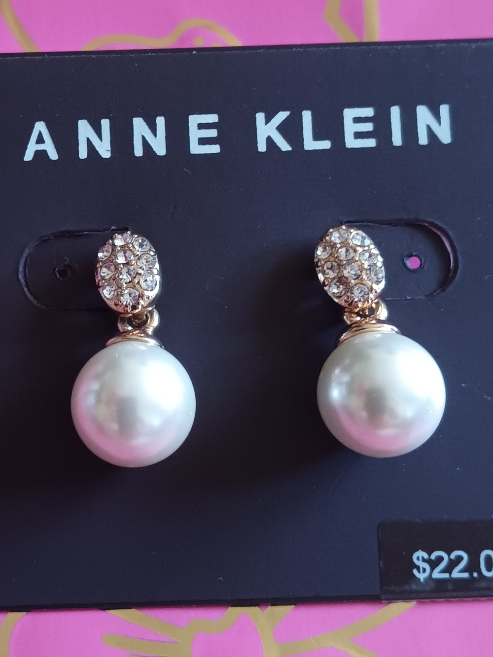 ANNE KLEIN RHINESTONE FAUX PEARL EARRINGS